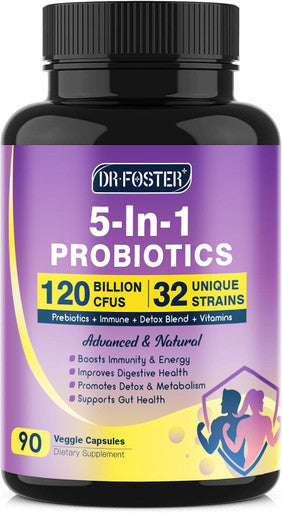 Probiotics For Women & Men Digestive Health 120 Billion Cfus, Prebiotics And Probiotics For Gut Health, D3, Zinc & Immune Support Herbs, Detox Cleanse, 45 Day - 3 Month Supply