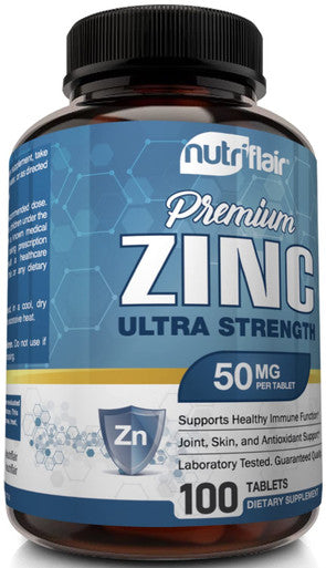 NutriFlair Zinc Gluconate 50mg, 100 Tablets - High Potency Immune System Booster Supplement Pills, Immunity Defense, Powerful Antioxidant, Non-GMO, Compare with zinc picolinate, citrate, oxide