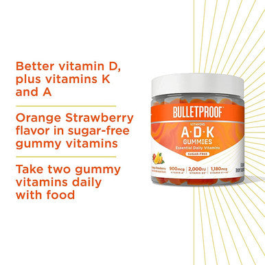 Bulletproof Vitamins A+D+K, 60 Sugar-Free Gummies, Strawberry Orange Flavor | Immune Sugar-Free Gummies, 60 Count, Elderberry Raspberry Flavor