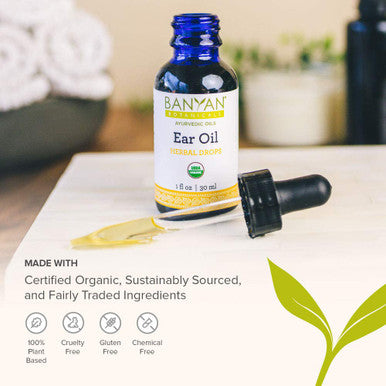 Banyan Botanicals Ear Oil Organic Herbal Drops With Ashwagandha, Bilva & Garlic Soothing And Comforting For The Ears 1 Oz Non Gmo Sustainably Sourced No Sting