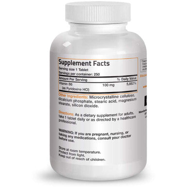 Vitamin B6 100 mg Premium Vitamin B6 Supplement Promotes Protein Metabolism and Immune Function - 250 Tablets