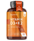 WeightWorld D3 Vitamin 4000 IU + K2 (MK7) 125mcg 240 Tablets Bones Muscle Immune Support and Calcium Absorption PlantBased Vegan Vitamin D3 K2 D3 and K2 Supplements Gluten Free NonGMO
