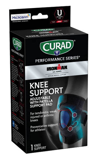 Curad Performance Series Ironman Knee Support Adjustable with Patella Support Pad for Tendonitis Weak or Injured Knees Preventative Support for Athletes