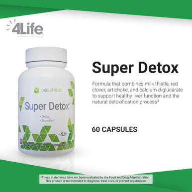 4Life Super Detox - Dietary Supplement Supports Detoxification and Healthy Liver Function - Supplement Formula with Artichoke Calcium D-Glucarate and Milk Thistle - 60 Capsules