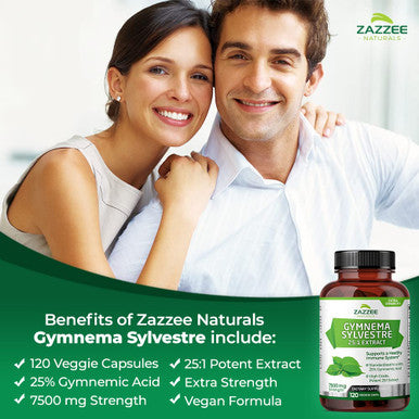 Zazzee Organic Gymnema Sylvestre 25:1 Extract, 7500 Mg Strength, 25% Gymnemic Acid, 120 Vegan Capsules, 4 Month Supply, Standardi
