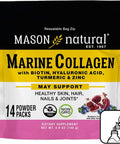 Mason Natural Marine Collagen with Biotin, Hyaluronic Acid, Turmeric and Zinc - Healthy Hair, Skin and Nails and Joints, Blueberry Pomegranate Hydrating Drink Mix, 14 Quick Dissolve Stick Packs