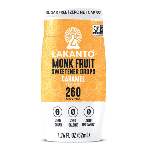 Lakanto Liquid Monk Fruit Extract Drops, Caramel - Erythritol Free Sugar Substitute Sweetener For Tea, Coffee, Smoothies, Yogurt, Cereal, Cocktails, Sugar Free, Vegan, Keto, Zero Sugar (1.76 Fl Oz)