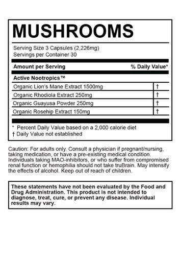 TruBrain Nootropic Capsules - Focus, Energy, Clarity. Fast Absorbing Nootropics Capsules | Brain Boosters | Improve Memory | Stop Procrastination (Mushrooms)