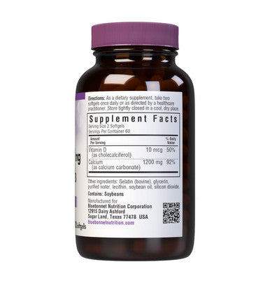 Bluebonnet Nutrition Milk-Free Calcium 1200 mg Plus Vitamin D3 400 IU - High Potency Maximum Absorption Strong Healthy Bones & Immune Health Support Supplement Gluten-Free Dairy-Free 120 Softgels
