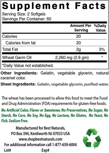 Best Naturals Wheat Germ Oil 1130 mg 120 Softgels (Pack of 2)