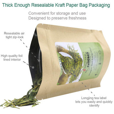 Fullchea - Longjing Tea - Dragonwell Tea - Chinese Green Tea Loose Leaf - First Grade - Natural Lung Ching Dragon Well - 4oz / 113g