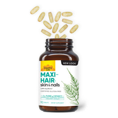 Country Life Maxi-Hair With 2000Mcg Of Biotin Nourishes Hair Skin And Nails 90 Tablets Certified Gluten Free Certified Vegetarian