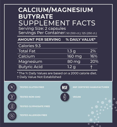 Bodybio Butyrate With Calcium & Magnesium - Supports Healthy Digestion, Gut & Microbiome - Leaky Gut Repair - Control Bloating - Healthy Inflammation Response - Fuel For Healthy Gut - 250 Capsules