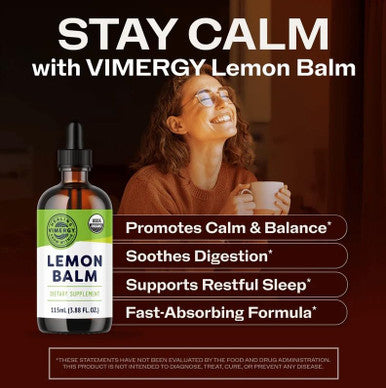 Vimergy USDA Organic Lemon Balm Tincture Herbal Supplement Can be Used in Tea Non GMO Alcohol Free