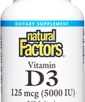 Natural Factors Vitamin D3 5000 IU 125 mcg Supports Strong Bones Muscles and Immune Function 240 Softgels