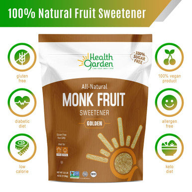 Health Garden Monk Fruit Sweetener Golden- Non Gmo - Gluten - 1:1 Sugar Substitute - her - Keto Friendly (2.5 Lbs)