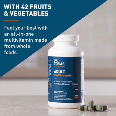 Dr. Tobias Adult Multivitamin Supplement with 42 Fruits Vegetables Added Probiotics Vegan NonGMO daily vitamin for women men Supports Energy Metabolism Immune System 90 Capsules 3 Daily