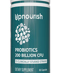 Upnourish Probiotics - 200 Billion Cfus, 15 Strains, Prebiotics & Enzymes - 60 Vegan Capsules