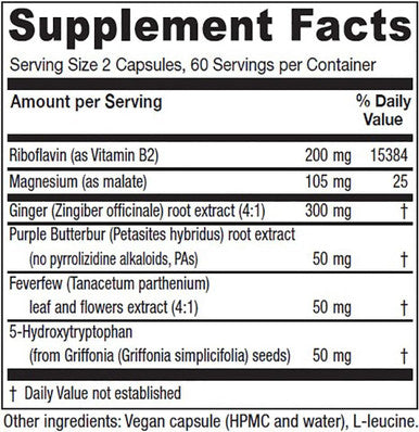 Vitanica Butterbur Extra Brain Chemistry and Vessel Support Vegan 120 Capsules
