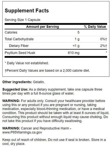 Swanson Psyllium Husks 610 Milligrams 100 Capsules