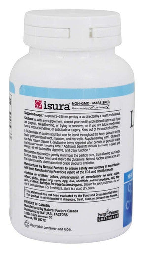 Natural Factors Micronized LGlutamine 500mg Support for Muscle Tissue Immune System 90 Vegetarian Capsules