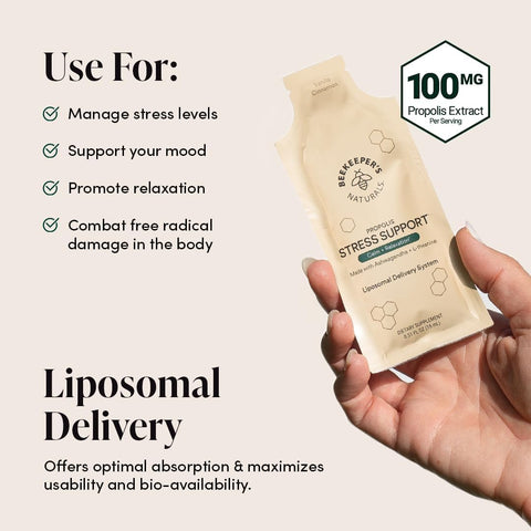 Ashwagandha Liposomal Stress Support By Beekeeper'S Naturals 600Mg With Propolis L-Theanine Anti-Stress Support For Calm & Relaxation 10Ct