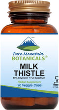 Pure Mountain Botanicals Milk Thistle Capsules - 90 Kosher Vegan Caps With Organic Milk Thistles And Potent Silymarin Extract