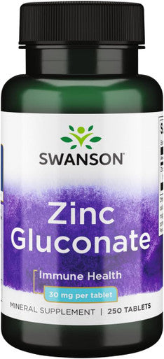 Swanson Zinc Gluconate - Mineral Supplement Promoting Prostate Health, Vision Health, & Immune Support -Gluconate Form For Optimal Absorption - (250 Tablets, 30Mg Each)