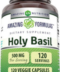 Amazing Nutrition Formulas Holy Basil Dietary Supplement - 500 mg 120 Capsules Per Bottle - 100% Pure Tulsi (Ocimum Sanctum) Leaf Extract 4:1 Concentrate - Promotes Calm and Wellness