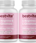 Bestvite L-Arginine L-Ornithine 500-250 (240 Vegetarian Capsules) (120 x 2) - No Stearates - No Fillers - Vegan - Non GMO - Gluten - No Calcium Silicate