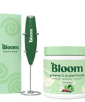 Bloom Nutrition Superfood Greens Powder Digestive Enzymes with Probiotics and Prebiotics Gut Health Bloating Relief Coconut + Milk Frother High Powered Hand Mixer