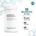 Supersmart Lactobacillus Rhamnosus GG 100 mg Per Day 10 Billion CFU Probiotic Strain Supplement Support Healthy Intestinal Vaginal Flora NonGMO Gluten Free 60 DR Capsules