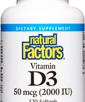 Natural Factors Vitamin D3 2000 IU 50 mcg Supports Strong Bones Muscles and Immune Function 120 Softgels