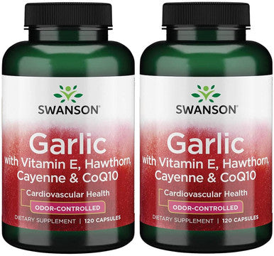 Swanson Garlic with Vitamin E Hawthorn Berry & Cayenne 120 Capsules (2 Pack)