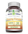 Amazing Formulas Ginseng Complex 1000Mg Of 4:1 Korean Ginseng Extract, 240 Capsules Supplement | Non-Gmo | Gluten Free | Made In Usa
