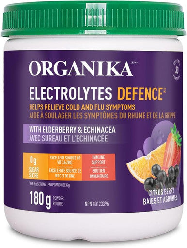 Organika Electrolytes Defence With Elderberry And Echinacea- Citrus Berry - Immune System Support, Sugar Hydration And Electrolyte Replenishment- 180G