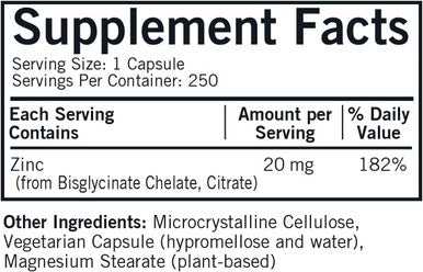 Kirkman - Zinc 20Mg - 250 Capsules - Immune Support - High Absorption - Hypoallergenic