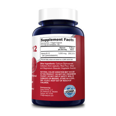 Vitamin B12 - 5000 MCG 150 Veggie Capsules (Non-GMO & ) - Max Strength Vitamin B 12