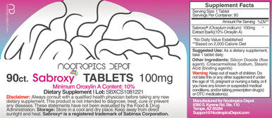 Sabroxy Tablets | 100mg | 90 Count | Minimum 10% Oroxylin-A | Oroxylum indicum | May Help Promote Focus & Motivation | May Help Promote Cognitive Function