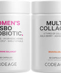 Codeage Multi Collagen Protein Capsules & Probiotics for Women Bundle | Multi Collagen Pills Collagen Types I II II V & X 90 Count | Prebiotics & Probiotics for Women - Soy & Dairy 60 Count