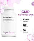 Supersmart AFA Extract 1000 mg Per Day Aphanizomenon FlosAquae BlueGreen Algae Supplement Emotional Wellbeing Boost Concentration NonGMO Gluten Free 120 Vegetarian Capsules