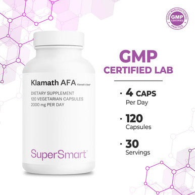 Supersmart AFA Extract 1000 mg Per Day Aphanizomenon FlosAquae BlueGreen Algae Supplement Emotional Wellbeing Boost Concentration NonGMO Gluten Free 120 Vegetarian Capsules