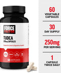 Force Factor TUDCA Liver Support Supplement Powerful Bile Salt for Gallbladder Health and Liver Health Tauroursodeoxycholic Acid Clinical Dose Vegan Friendly Non-GMO 60 Vegetable Capsules