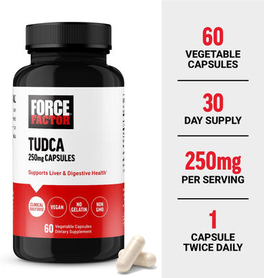 Force Factor TUDCA Liver Support Supplement Powerful Bile Salt for Gallbladder Health and Liver Health Tauroursodeoxycholic Acid Clinical Dose Vegan Friendly Non-GMO 60 Vegetable Capsules