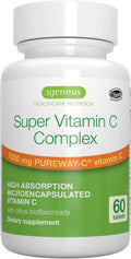 Super Vitamin C Complex 1000Mg, High Absorption 24-Hour Action Pureway-C, Clean Ingredients, Non-Acidic & Gentle, Vegan, 60 One-A-Day Tablets, By Igennus