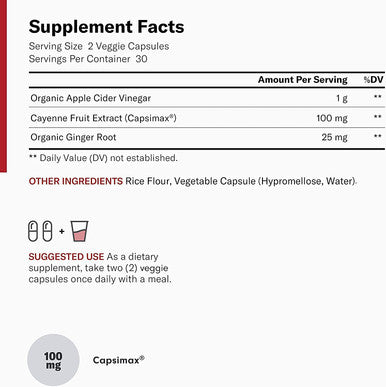 Organic Apple Cider Vinegar Capsules - Weight Loss Support (W/ Patented Capsimax ), Weight Management For Women & Men, Promotes
