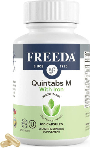 Freeda Multivitamin - Quintabs-M With Iron - Kosher Multi Vitamins Supplements For Women Health - Multivitamins For Women & Iron-Deficient Men Adult Vitamins Multivitamin (100)