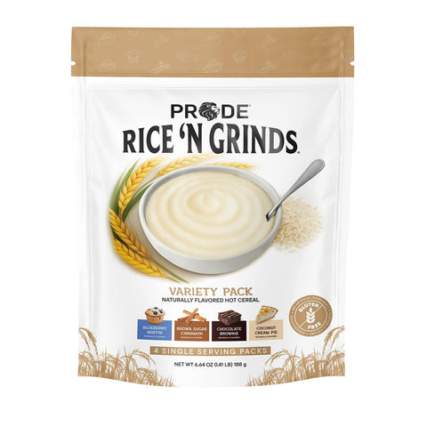 Pride Foods Rice 'N Grinds Hot Cereal - Gluten-Free, Non-GMO, Vegan-Friendly, Natural Rice Breakfast, Quick & Easy Hot Meal, Low-Fat Comfort Food, 30 Servings, Apple Pie