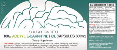 Acetyl LCarnitine Capsules 500mg 180 Count HCL Form Energy Supplement Supports Mitochondrial Function ALCAR HCL