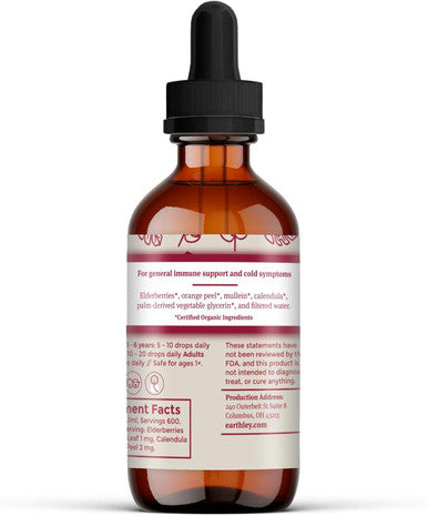 Earthley Wellness Elderberry Elixir Drops, Herbal Elderberry Syrup Alternative, Powerful Immune & Respiratory Support, Shelf Stable With Mullein, Orange Peels, And Cloves (2Oz, Kids, 120+ Doses)